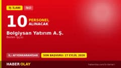 Afyonkarahisar Bolgiysan Yatırım A.Ş beden işçisi alımı için başvuru adresi ve tarihleri