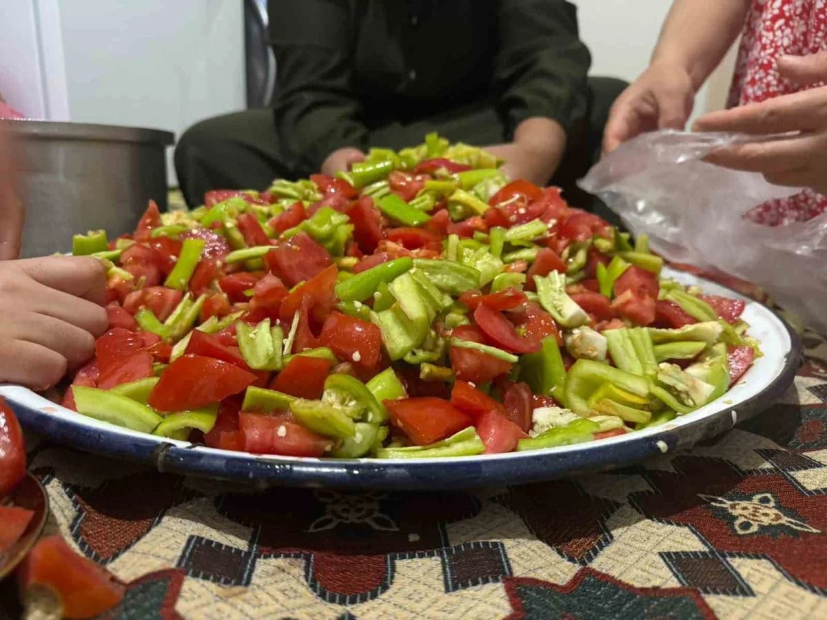 Ağrı Patnos'ta yaz sebzeleri temizlenip ayıklanarak kış için derin dondurucularda ve konserve olarak saklanıyor