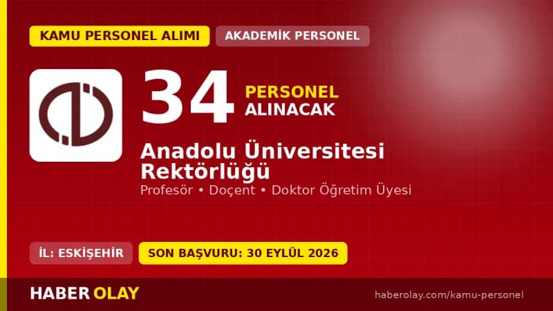 Anadolu Üniversitesi öğretim üyesi personel alımı ilanı 2026 başvuru detayları