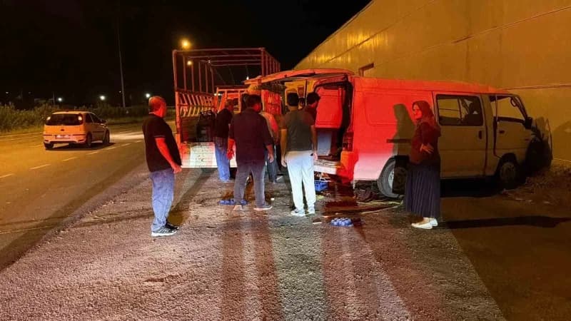 Antalya'da kontrolden çıkan panelvan araç, önce refüjdeki aydınlatma direğine, ardından yol kenarındaki seraya çarptı.