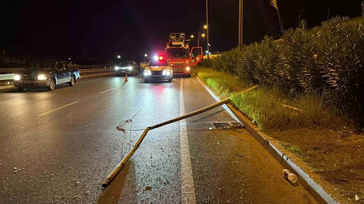 Antalya'da kontrolden çıkan panelvan araç, önce refüjdeki aydınlatma direğine, ardından yol kenarındaki seraya çarptı.