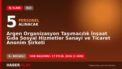 Argen Organizasyon Taşımacılık A.Ş. Çayırova 5 temizlik görevlisi alımı