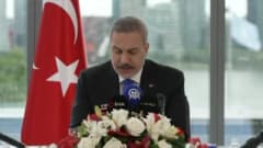 Dışişleri Bakanı Hakan Fidan BM 81. Genel Kurulu sonrası basın açıklaması yaparken