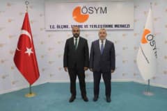 Bartın Üniversitesi Rektörü Prof. Dr. Ahmet Akkaya ve ÖSYM Başkanı Prof. Dr. Bayram Ali Ersoy görüşme sırasında