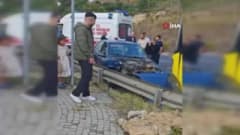 Başakşehir’de İETT otobüsü ile otomobilin çarpıştığı kaza yerinden görüntü