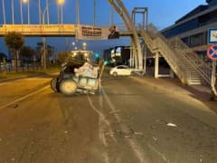 Batman Gültepe Mahallesi’nde römorklu traktör ile otomobilin çarpıştığı kaza sonrası olay yeri