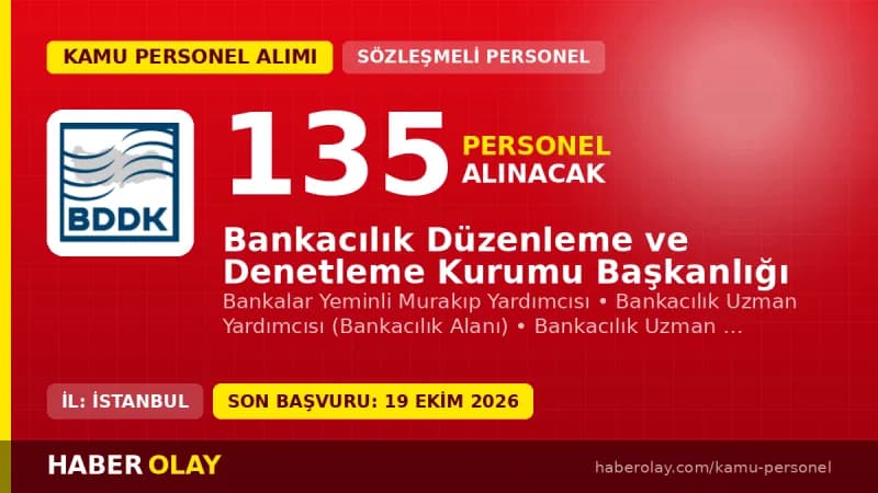 BDDK 135 meslek personeli alımı ilanı 2026 başvuru ve sınav detayları