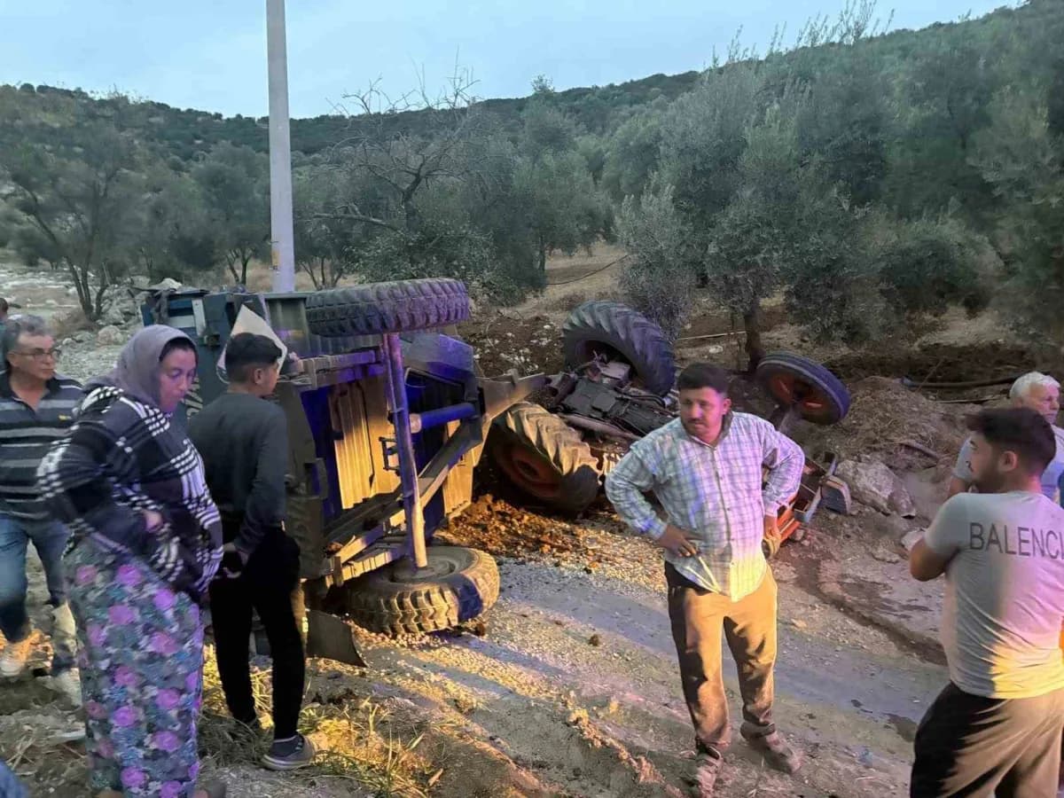Aydın Bozdoğan ilçesinde devrilen traktör ve olay yeri