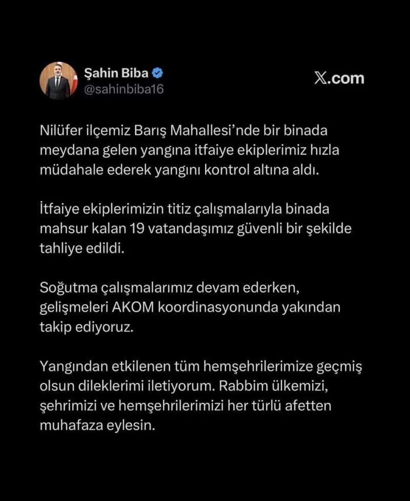 Bursa Büyükşehir Belediyesi Başkan Vekili Şahin Biba da yangın bölgesine gelerek çalışmaları takip etti.