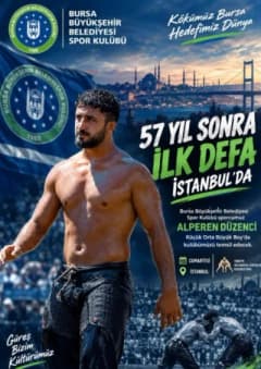 Bursa Büyükşehir Belediyespor güreşçisi Alperen Düzenci er meydanında mücadele ederken