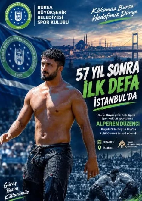 Bursa Büyükşehir Belediyespor güreşçisi Alperen Düzenci er meydanında mücadele ederken