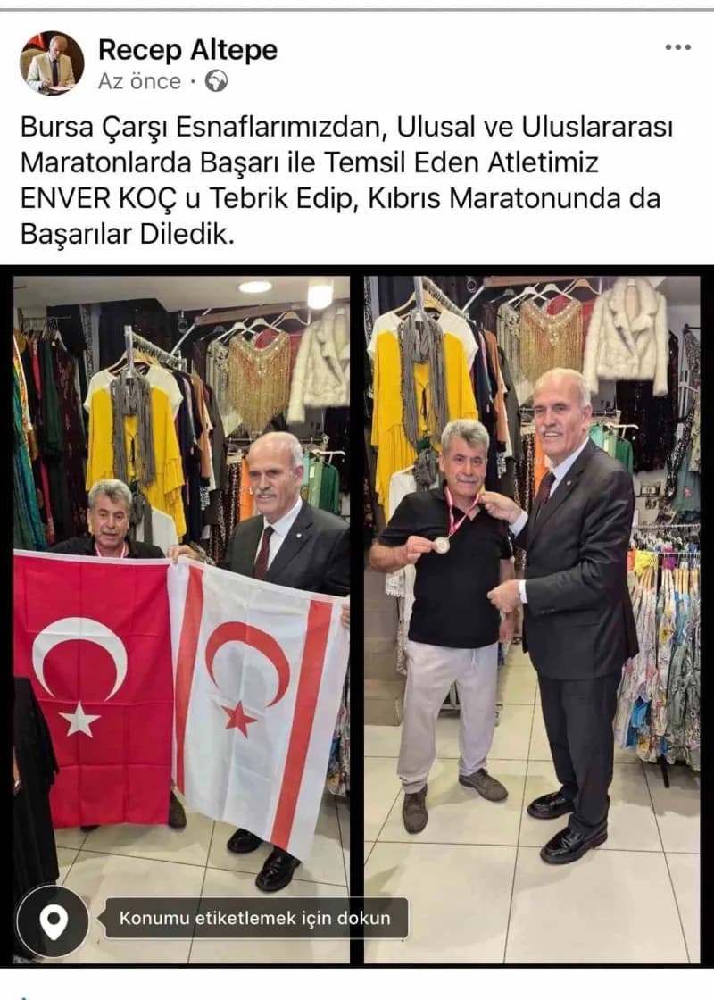 Kıbrıs Maratonu öncesinde Bursalı veteran atlet Enver Koç’un iş yerinde ziyaret edilmesi