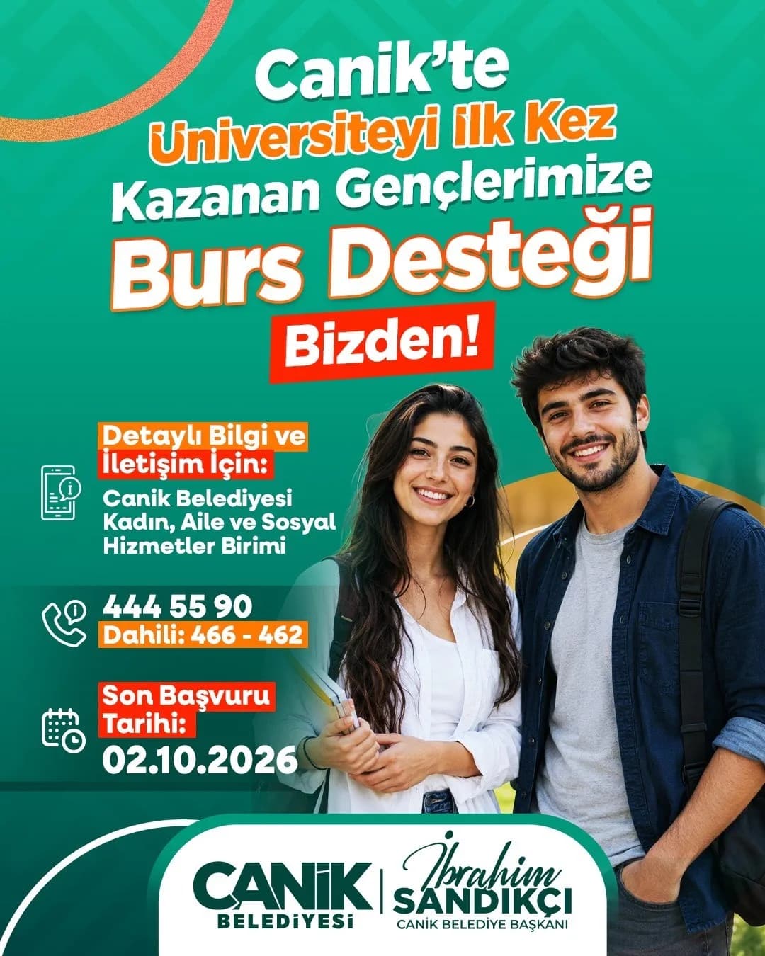 Canik Belediye Başkanı İbrahim Sandıkçı, burs desteği başvurularını sürdürdüklerini belirterek bu yıl da ilk defa üniver