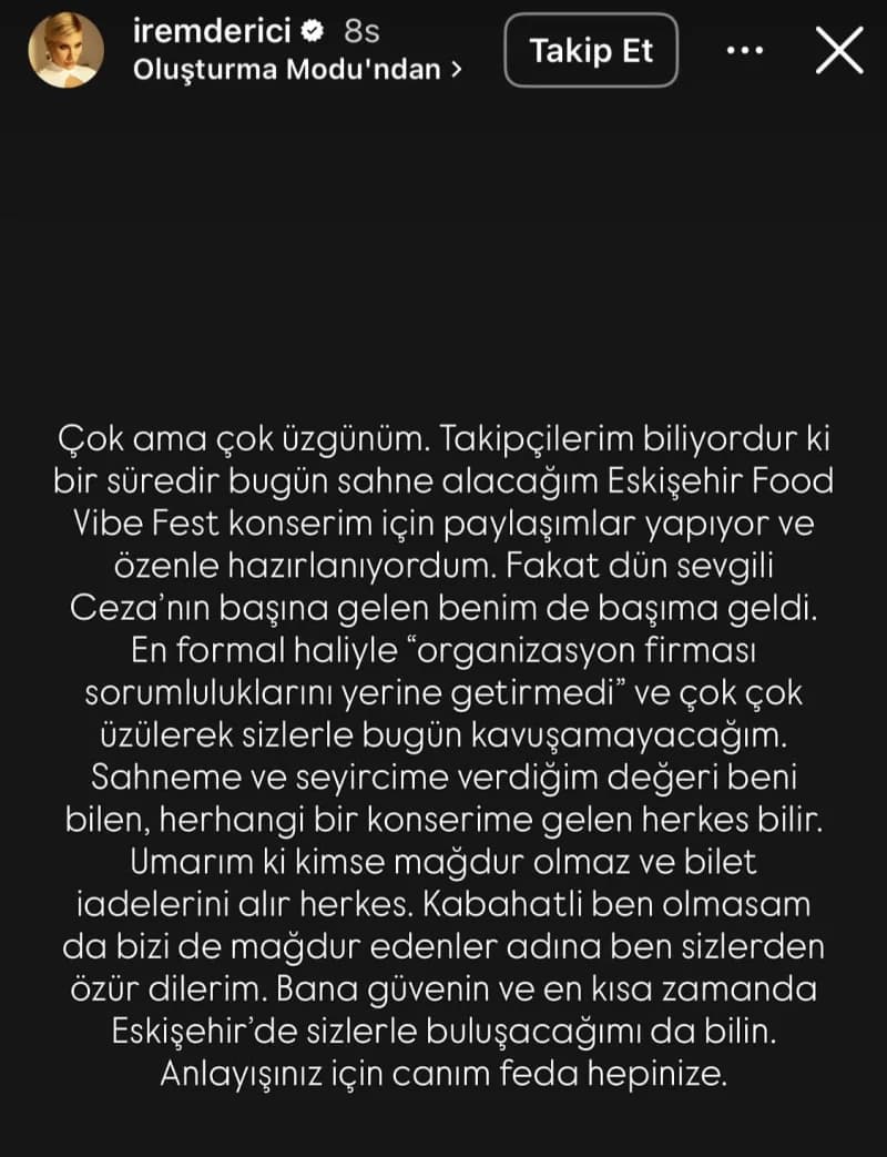 İrem Derici'nin açıklaması