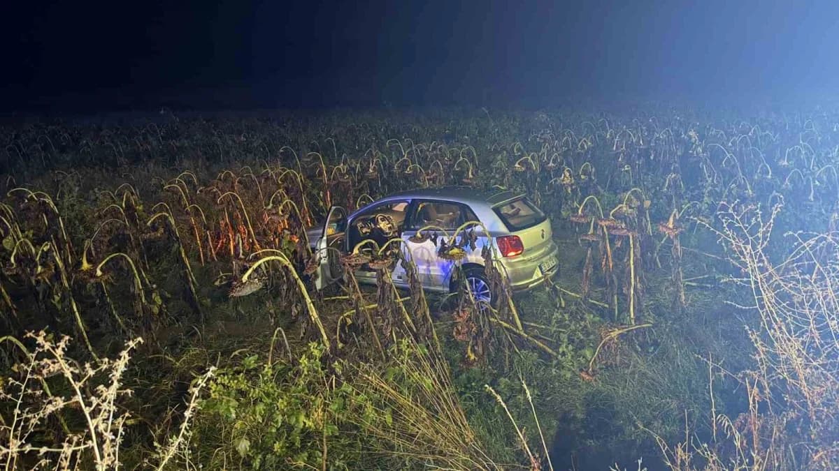 Çorum’un Alaca ilçesinde yağışlı havanın etkisiyle kontrolden çıkan otomobilin tarlaya uçması sonucu meydana gelen trafi