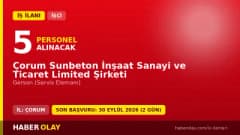 Çorum Sunbeton İnşaat 5 geçici garson personel alımı ilanı başvuru detayları