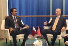 Cumhurbaşkanı Recep Tayyip Erdoğan ve Katar Emiri Şeyh Tamim bin Hamad Al Thani New York'ta görüşme yaparken