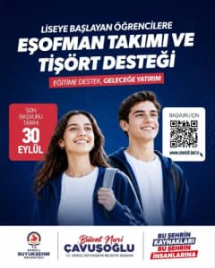 Denizli Büyükşehir Belediyesi tarafından 9. sınıf öğrencilerine verilen eşofman takımı ve tişört desteği