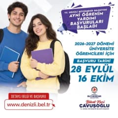 Denizli Büyükşehir Belediyesi binası ve eğitim desteği alan üniversite öğrencileri