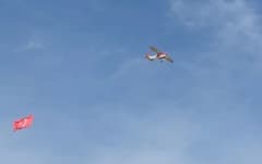 Eskişehir İnönü Havacılık Eğitim Merkezi'nde 1/4 ölçekli dev Cessna 182 modeli uçak Türk bayrağıyla gökyüzünde uçuyor