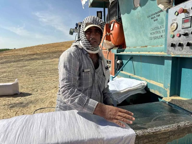 Diyarbakır'da saman presleme ve nakliye işi yapan çiftçiler iş başında