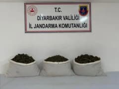 Diyarbakır’da jandarma ekiplerinin düzenlediği uyuşturucu operasyonunda ele geçirilen kenevir kökleri ve esrar paketleri