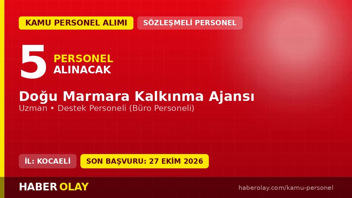 Doğu Marmara Kalkınma Ajansı 5 personel alımı ilanı 2026