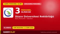 Düzce Üniversitesi 3 sözleşmeli personel alımı ilanı başvuru detayları ve şartları