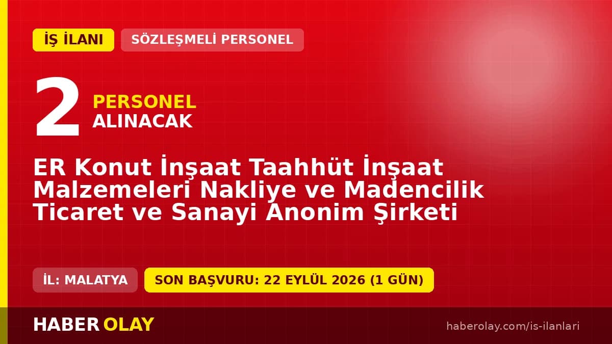 ER KONUT AŞ Makina Mühendisi ve Şehir Plancısı sözleşmeli personel alımı ilanı 2026