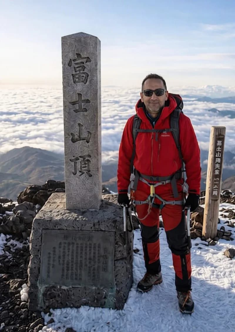Hakkarili eğitimci ve spor adamı Erol Hanlıgil, Japonya'nın simge noktalarından 3 bin 776 metre yüksekliğindeki Fuji Dağ