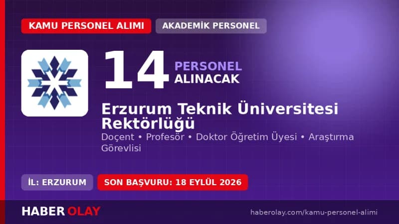 Erzurum Teknik Üniversitesi 14 akademik personel alımı duyurusu