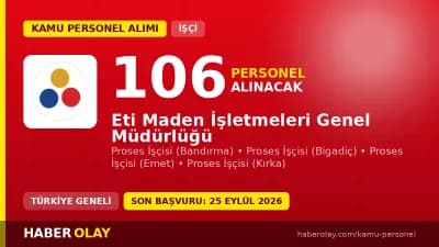Eti Maden İşletmeleri Genel Müdürlüğü 106 sürekli işçi alımı başvuru duyurusu