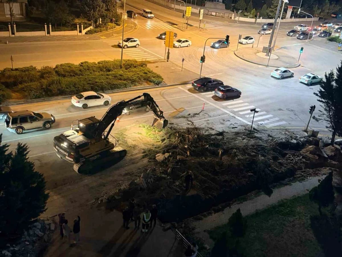 Etimesgut Piyade Mahallesi'nde yol çalışması nedeniyle kesilen ağaçlar ve çevredeki tepki gösteren vatandaşlar