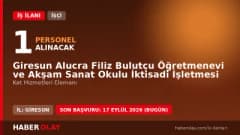 Giresun Alucra Filiz Bulutçu Öğretmenevi ve Akşam Sanat Okulu İktisadi İşletmesi iş ilanı