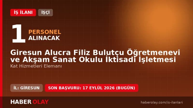 Giresun Alucra Filiz Bulutçu Öğretmenevi ve Akşam Sanat Okulu İktisadi İşletmesi iş ilanı