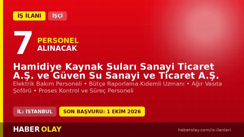 Hamidiye Kaynak Suları ve Güven Su personel alımı başvuru detayları ve kadro dağılımı