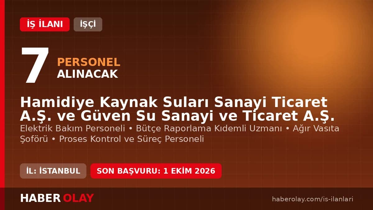 Hamidiye Kaynak Suları ve Güven Su personel alımı başvuru detayları ve kadro dağılımı