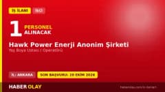 HAWK POWER ENERJİ Anonim Şirketi Ankara Sincan OSB'de 1 Yaş Boya Ustası alımı yapacak