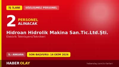 Hidroan Hidrolik Makina San.Tic.Ltd.Şti. Elektrik Teknisyeni ve Teknikeri alımı ilanı Ankara Sincan OSB