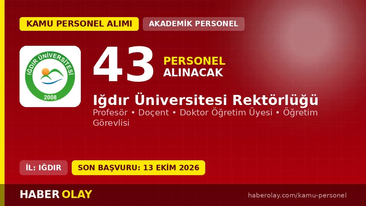 Iğdır Üniversitesi 2026 akademik personel alımı ilanı, 43 öğretim elemanı kadrosu
