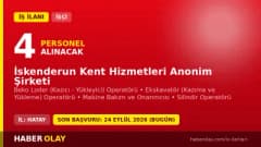 İskenderun Kent Hizmetleri A.Ş. işçi alımı için Beko Loder, Ekskavatör, Makine Bakım ve Silindir Operatörü pozisyonları