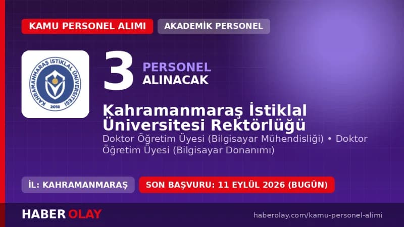 Kahramanmaraş İstiklal Üniversitesi 3 öğretim üyesi alımı duyurusu