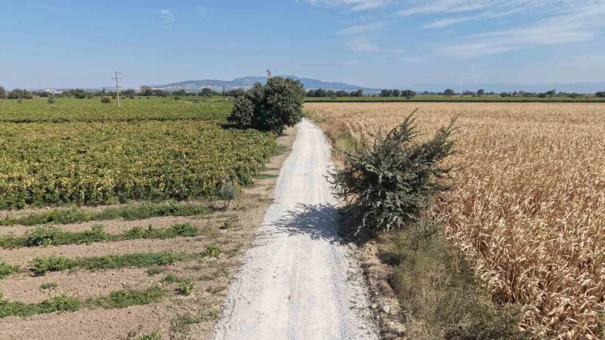 Karaağaçlı Mahallesi’nde Şehzadeler Belediyesi ekiplerinin ova yolu düzenleme ve kilit parke taşı çalışması yapması
