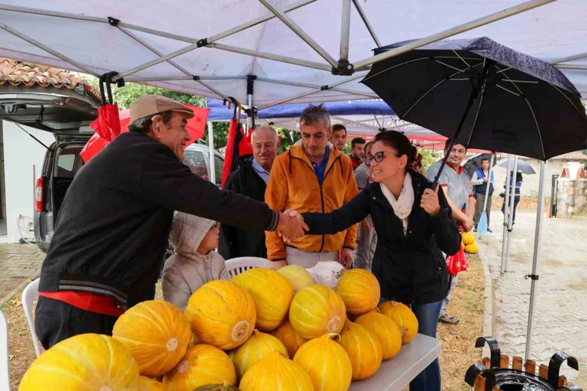 Karabağlar Yaylası’nda düzenlenen kavun yarışmasında jüri üyeleri kavunları değerlendirirken