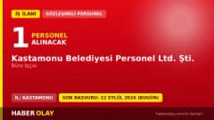 Kastamonu Belediyesi Personel Ltd. Şti. büro işçisi alımı başvuru duyurusu