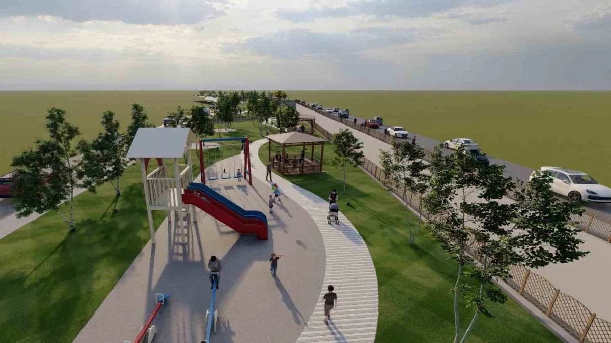 Kepez Belediyesi Fevzi Çakmak Mahallesi kanal boyu park projesinde yürüyüş yolu ve yeşil alan çalışmaları