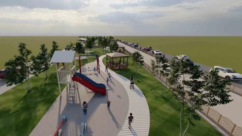 Kepez Belediyesi Fevzi Çakmak Mahallesi kanal boyu park projesinde yürüyüş yolu ve yeşil alan çalışmaları