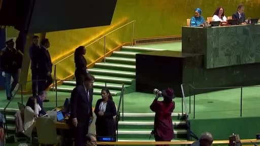 Kırgızistan Cumhurbaşkanı Sadır Caparov BM Genel Kurulu’nda konuşma yaparken