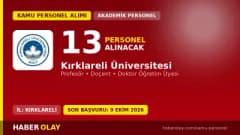 Kırklareli Üniversitesi öğretim üyesi personel alımı ilanı başvuru tarihleri ve kadro dağılımı