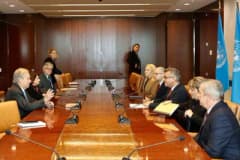 KKTC Cumhurbaşkanı Tufan Erhürman ve BM Genel Sekreteri Antonio Guterres New York'ta görüşme yaparken